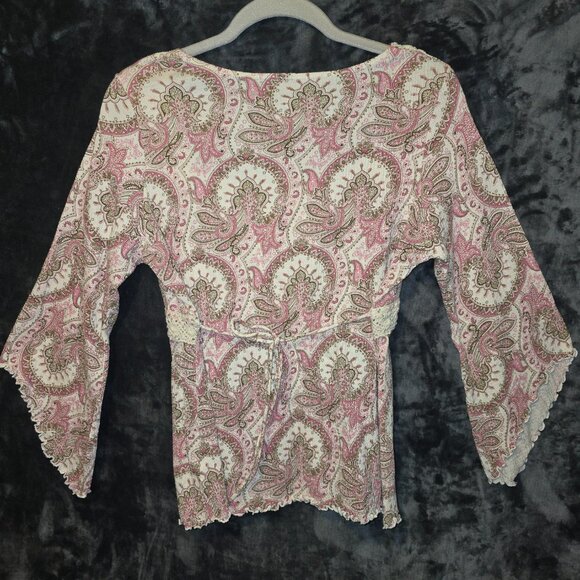 Curly Girl 90's Paisley Square neck Boho top with Tie in Back Size M L - Picture 7 of 7